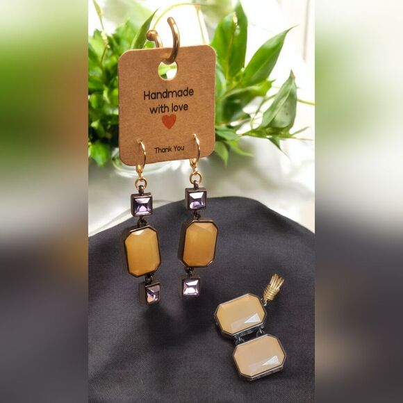 Handmade Gold and Purple Earrings - Picture 1 of 4